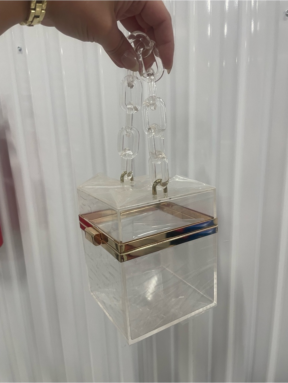 Clear Acrylic Jewelry Organizer Box with Gold Trim and Handle